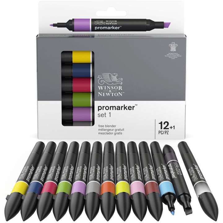 ProMarker 12-set + blender (Set 1) in de groep Pennen / Kunstenaarspotloden en -stiften / Illustratiemarkers bij Voorcrea (100540)