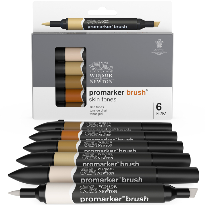 ProMarker Brush 6-set Skin Tones in de groep Pennen / Kunstenaarspotloden en -stiften / Penseelstiften bij Voorcrea (100553)