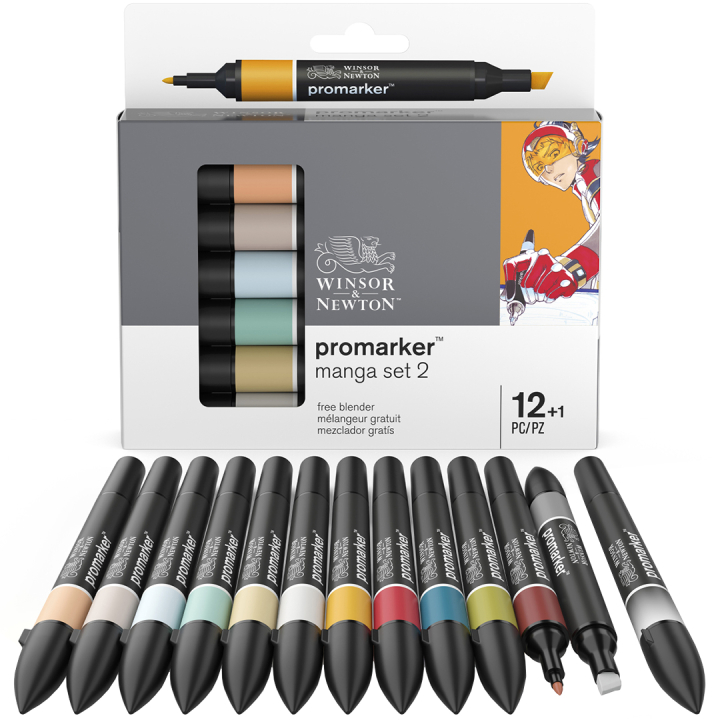 ProMarker 12-set + blender (Manga set 2) in de groep Pennen / Kunstenaarspotloden en -stiften / Illustratiemarkers bij Voorcrea (100559)