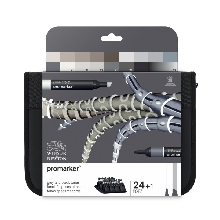 Promarker Black & Greys Wallet 24-set in de groep Pennen / Kunstenaarspotloden en -stiften / Illustratiemarkers bij Voorcrea (100568)