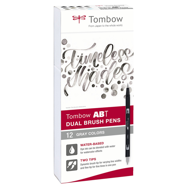 ABT Dual Brush pen 12-set Grey in de groep Pennen / Kunstenaarspotloden en -stiften / Brushpennen bij Voorcrea (101093)