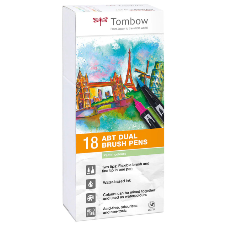ABT Dual Brush pen 18-set Pastel in de groep Pennen / Kunstenaarspotloden en -stiften / Brushpennen bij Voorcrea (101096)