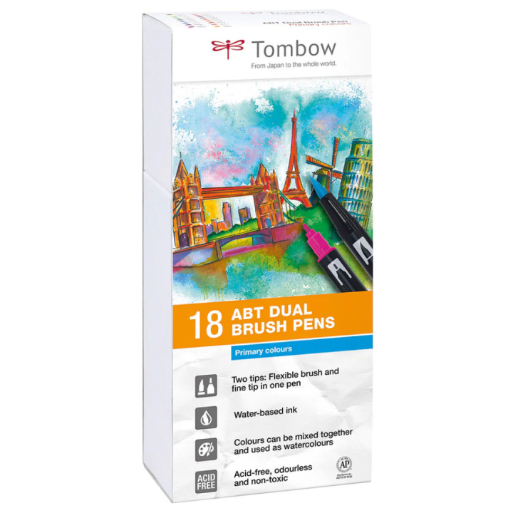 ABT Dual Brush pen 18-set Primary in de groep Pennen / Kunstenaarspotloden en -stiften / Brushpennen bij Voorcrea (101098)