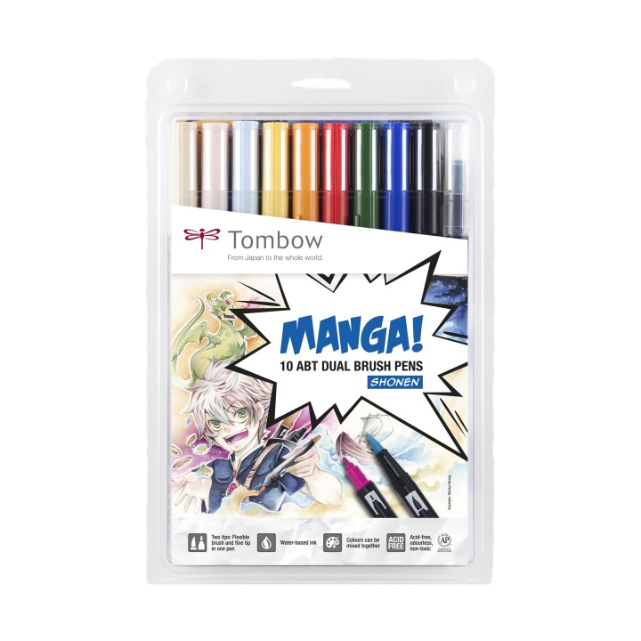 ABT Dual Brush 10-Set Manga Shonen in de groep Pennen / Kunstenaarspotloden en -stiften / Penseelstiften bij Voorcrea (101101)