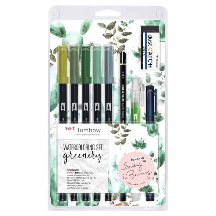 Watercoloring set Greenery in de groep Pennen / Kunstenaarspotloden en -stiften / Brushpennen bij Voorcrea (101262)