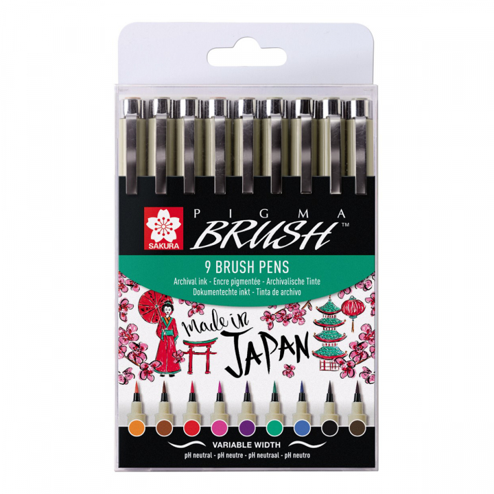 Pigma Micron Brush Color 9-pack in de groep Pennen / Schrijven / Fineliners bij Voorcrea (103307)