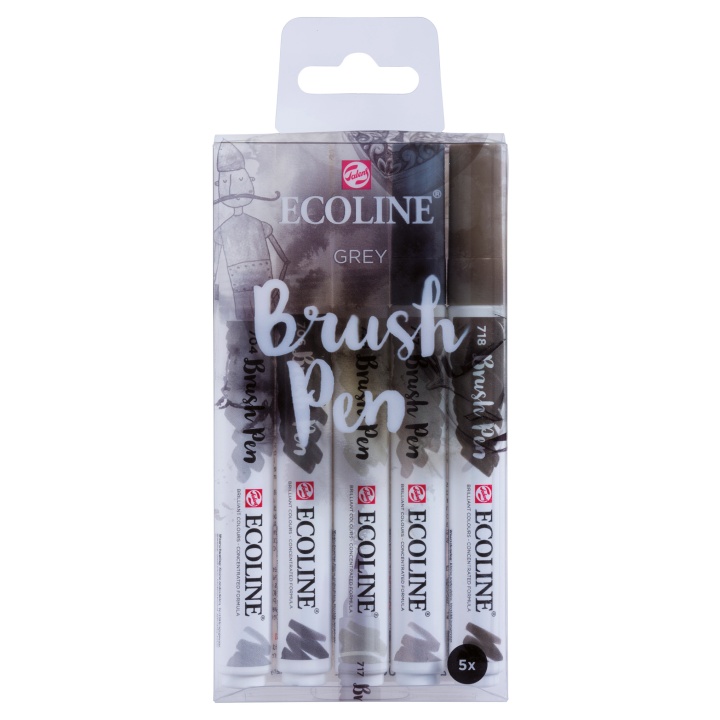 Ecoline Brush Pen Grey 5-set in de groep Pennen / Kunstenaarspotloden en -stiften / Penseelstiften bij Voorcrea (103713)