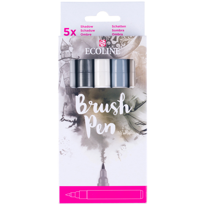 Ecoline Brush Pen Grey 5-set in de groep Pennen / Kunstenaarspotloden en -stiften / Penseelstiften bij Voorcrea (103713)