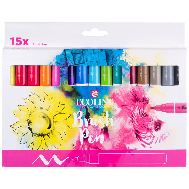 Ecoline Brush Pen 15-set in de groep Pennen / Kunstenaarspotloden en -stiften / Penseelstiften bij Voorcrea (103719)