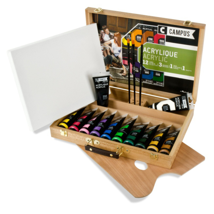 Acrylverfset Campus Houten Doos 12x100 ml tubes in de groep Kunstenaarsmateriaal / Kunstenaarsverf / Acrylverf bij Voorcrea (108326)