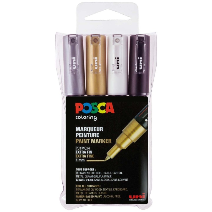 Posca PC-1M Metallic 4-set in de groep Pennen / Kunstenaarspotloden en -stiften / Illustratiemarkers bij Voorcrea (110420)