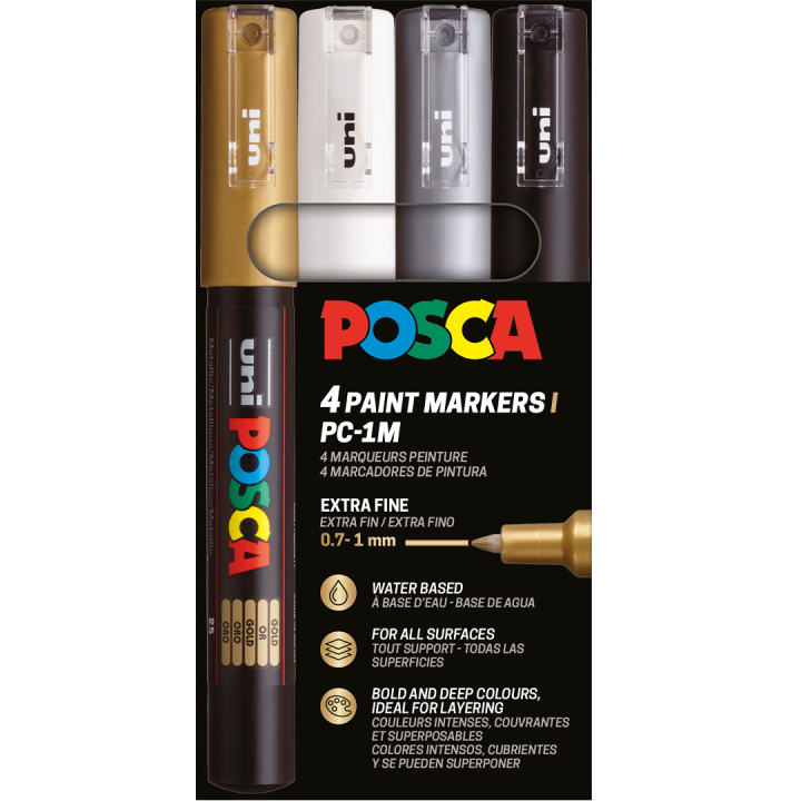 Posca PC-1MC Metallic 4-set in de groep Pennen / Kunstenaarspotloden en -stiften / Illustratiemarkers bij Voorcrea (110420)
