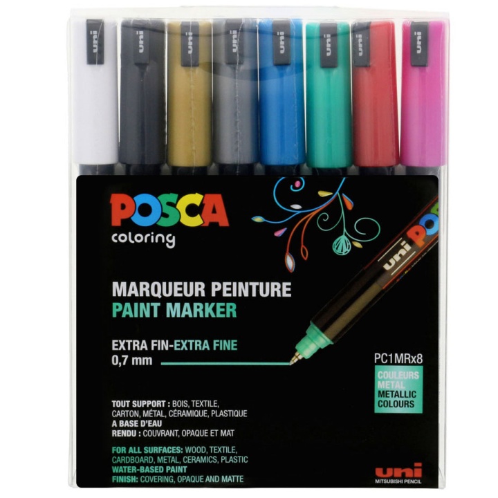 Posca PC-1MR Metallic 8-set in de groep Pennen / Kunstenaarspotloden en -stiften / Illustratiemarkers bij Voorcrea (110432)