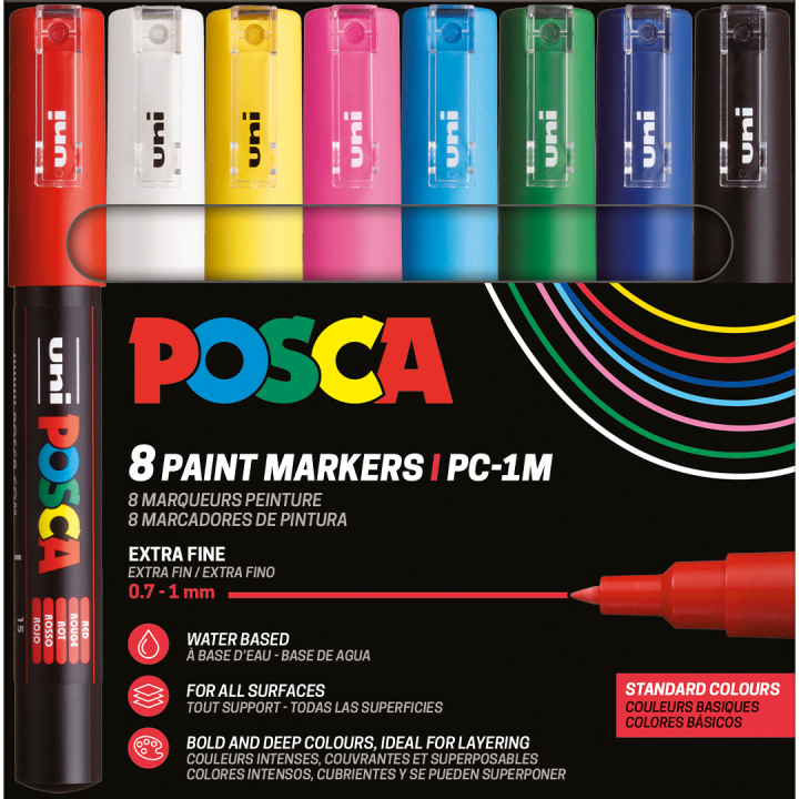 Posca PC-1MC Standard Colours 8-set in de groep Pennen / Kunstenaarspotloden en -stiften / Illustratiemarkers bij Voorcrea (110436)