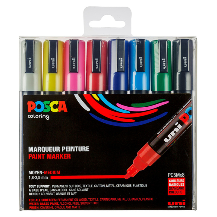 Posca PC-5M Standard Colours 8-set in de groep Pennen / Kunstenaarspotloden en -stiften / Illustratiemarkers bij Voorcrea (125148)