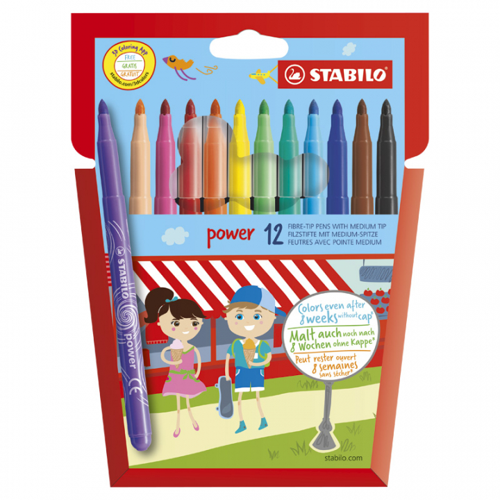 Power Viltstift 12-pack in de groep Kids / Kinderpotloden en -stiften / Viltstiften voor kinderen bij Voorcrea (125420)