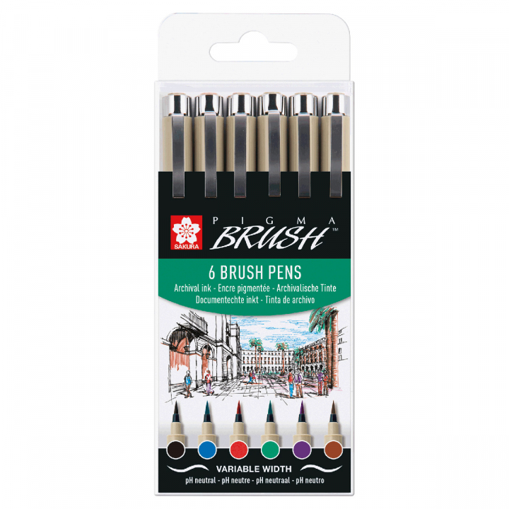 Pigma Brush 6-set Basic Colours in de groep Pennen / Schrijven / Fineliners bij Voorcrea (125579)