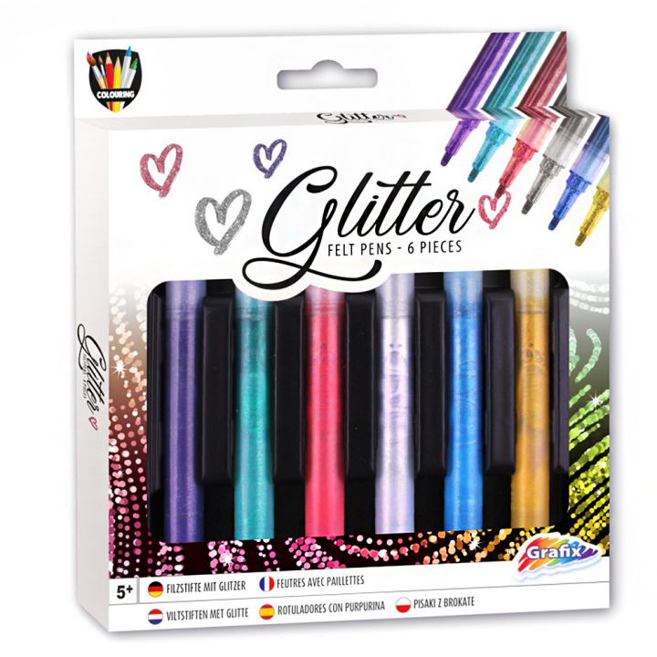 Viltstiften Glitter 6 stuks in de groep Kids / Kinderpotloden en -stiften / Viltstiften voor kinderen bij Voorcrea (128504)