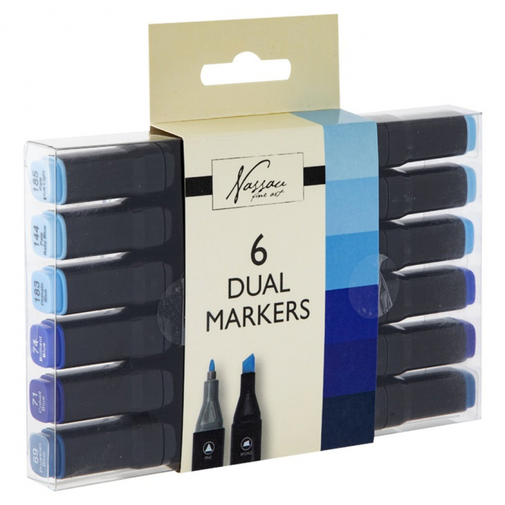 Dual-tip Markers 6-set Blauw in de groep Pennen / Kunstenaarspotloden en -stiften / Viltstiften bij Voorcrea (128525)