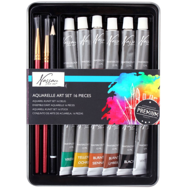 Aquarelverf met accessoires 16-delig in de groep Kunstenaarsmateriaal / Kunstenaarsverf / Aquarelverf / Aquarelverf in tube bij Voorcrea (128534)