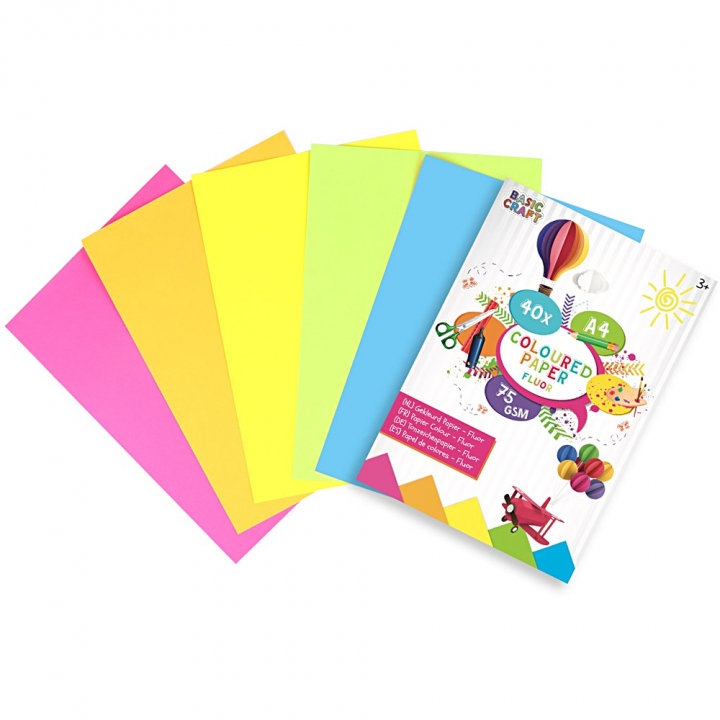 Gekleurd Papier Fluo A4 40 vellen in de groep Kids / Leuk en leerzaam / Knutselpapier & Tekenblok voor kinderen bij Voorcrea (128568)
