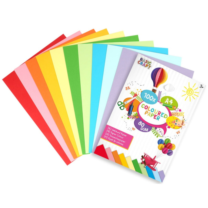 Gekleurd Papier A4 100 vellen in de groep Kids / Leuk en leerzaam / Knutselpapier & Tekenblok voor kinderen / Gekleurd papier voor kinderen bij Voorcrea (128574)