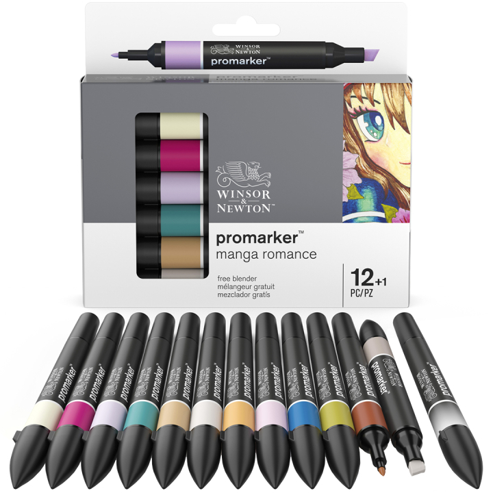 Promarker 12-set + Blender (Manga Romance) in de groep Pennen / Kunstenaarspotloden en -stiften / Illustratiemarkers bij Voorcrea (128780)
