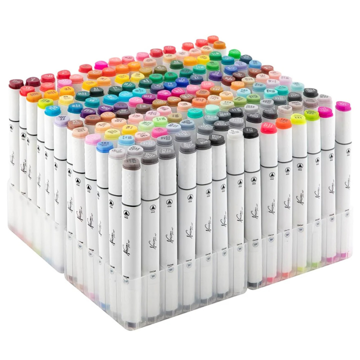 Dual markers in opbergtas, 168 stuks in de groep Pennen / Kunstenaarspotloden en -stiften / Illustratiemarkers bij Voorcrea (129348)