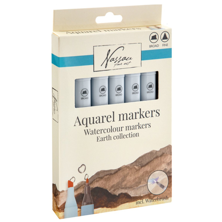  Aquarel Marker Set Dual Tip Earth 6st in de groep Pennen / Kunstenaarspotloden en -stiften / Aquarelpotloden bij Voorcrea (129351)