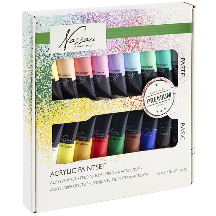 Acrylverf set 18x36ml Pastel + Basis in de groep Kunstenaarsmateriaal / Kunstenaarsverf / Acrylverf bij Voorcrea (129362)