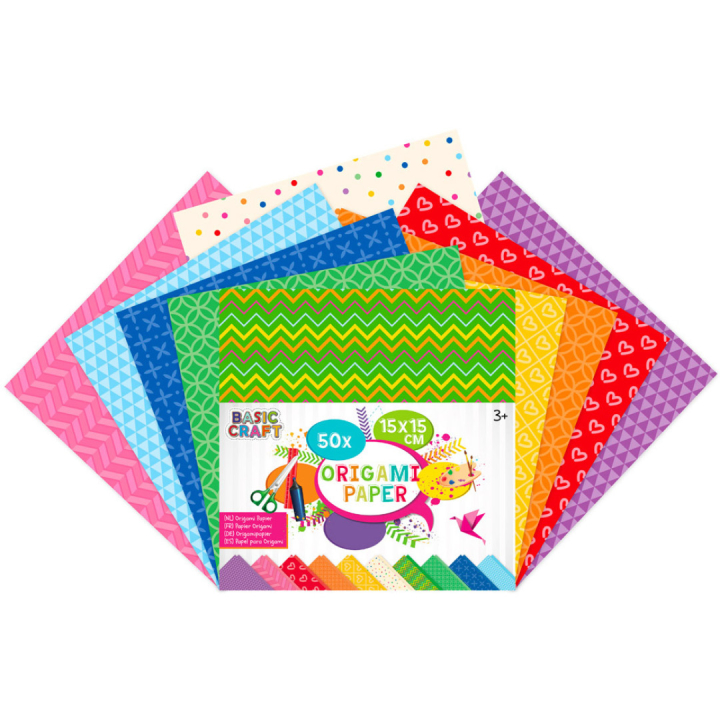 Origami papier 15x15cm, 50 vellen in de groep Kids / Leuk en leerzaam / Knutselpapier & Tekenblok voor kinderen / Origami papier  bij Voorcrea (129388)