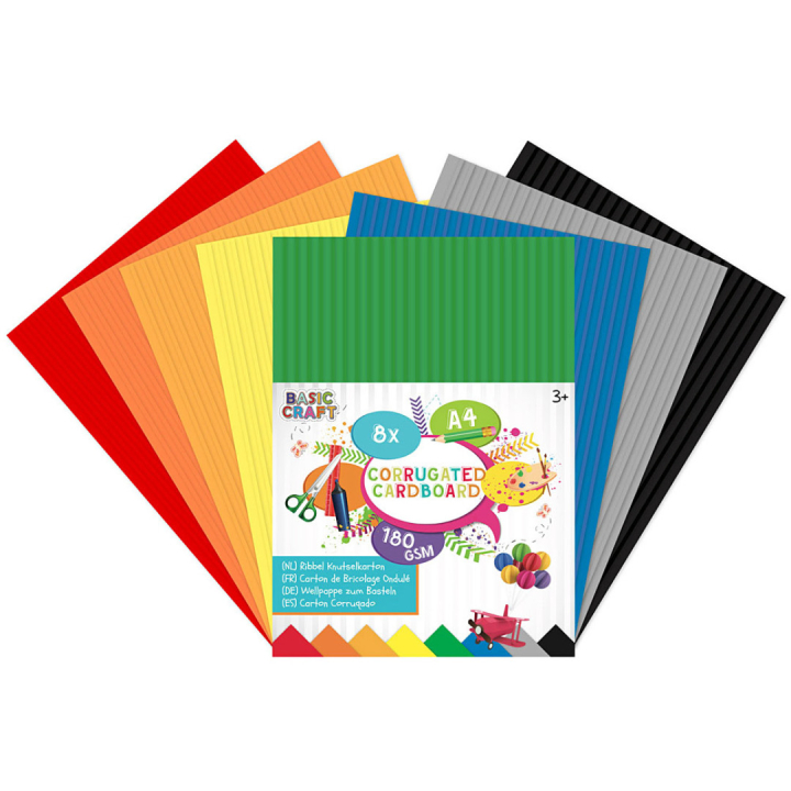 Ribbel knutselkarton A4, 8 stuks in de groep Kids / Leuk en leerzaam / Knutselpapier & Tekenblok voor kinderen / Gekleurd papier voor kinderen bij Voorcrea (129389)