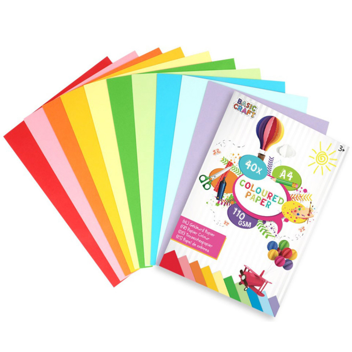 Gekleurd papier A4, 40 vellen 110g in de groep Kids / Leuk en leerzaam / Knutselpapier & Tekenblok voor kinderen bij Voorcrea (129390)