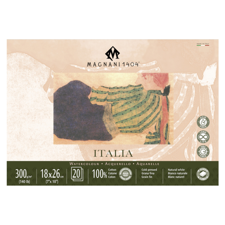 Aquarelblok Italia 100% Katoen 300g Fine Grain 18x26cm 20 Sheets in de groep Papier & Blokken / Tekenblokken / Aquarelblokken bij Voorcrea (129661)
