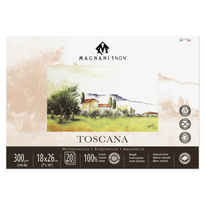 Aquarelblok Toscana 100% Katoen 300g Rough 18x26cm 20 Sheets in de groep Papier & Blokken / Tekenblokken / Aquarelblokken bij Voorcrea (129672)