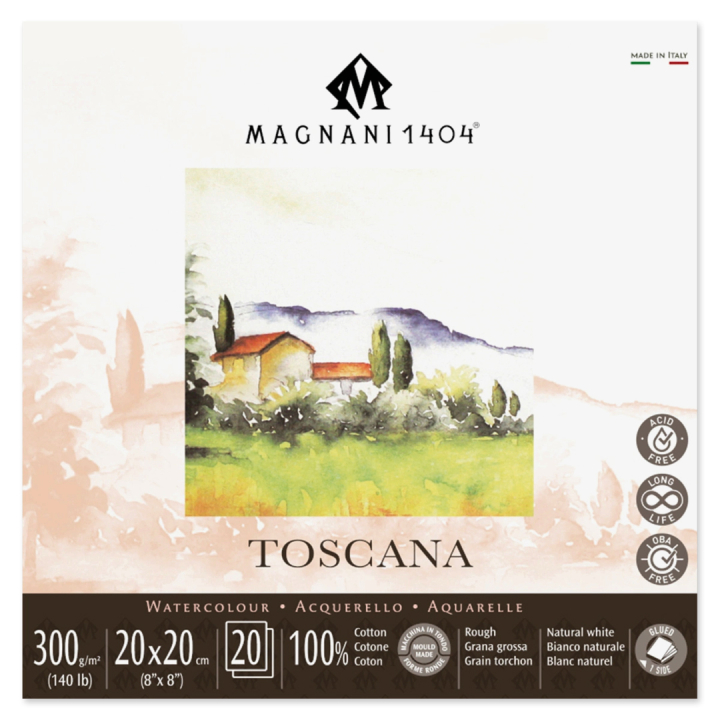 Aquarelblok Toscana 100% Katoen 300g Rough 20x20cm 20 Sheets in de groep Papier & Blokken / Tekenblokken / Aquarelblokken bij Voorcrea (129673)