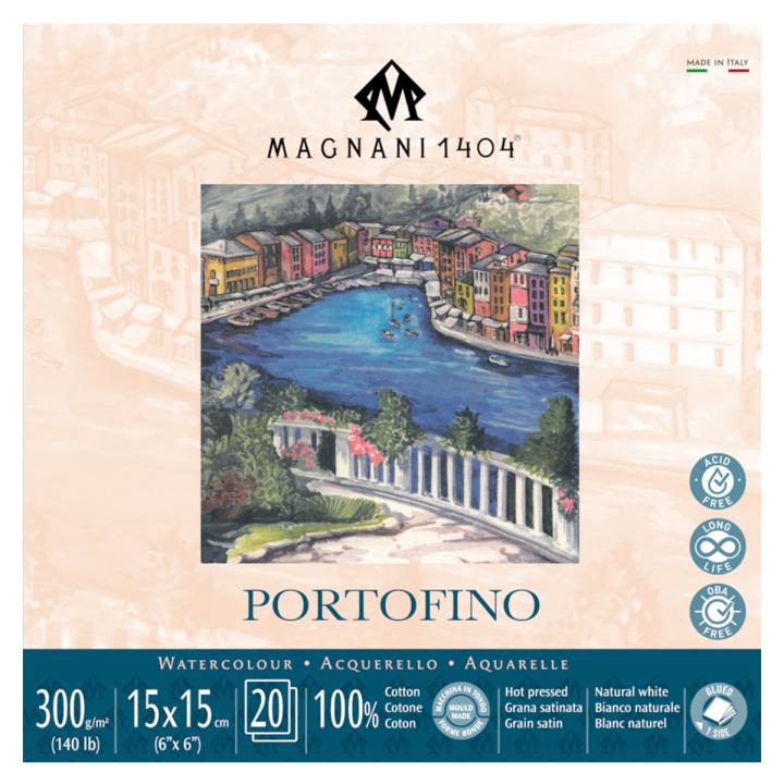 Aquarelblok Portofino 100% Katoen 300g Satin 15x15cm 20 Sheets in de groep Papier & Blokken / Tekenblokken / Aquarelblokken bij Voorcrea (129681)