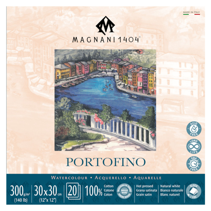 Aquarelblok Portofino 100% Katoen 300g Satin 30x30cm 20 Sheets in de groep Papier & Blokken / Tekenblokken / Aquarelblokken bij Voorcrea (129687)