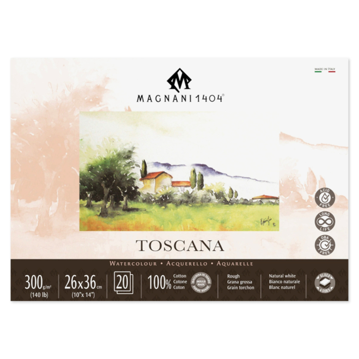 Aquarelblok Toscana 100% Katoen 300g 26x36cm 20 Sheets in de groep Papier & Blokken / Tekenblokken / Aquarelblokken bij Voorcrea (129831)
