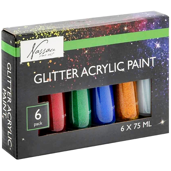 Glitter Acrylverf Set 6x75ml in de groep Kunstenaarsmateriaal / Kunstenaarsverf / Acrylverf bij Voorcrea (130725)