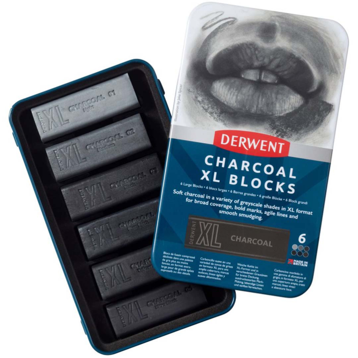 Charcoal XL Blocks Tin 6-set in de groep Kunstenaarsmateriaal / Krijt en potloden / Grafiet en potloden bij Voorcrea (131410)