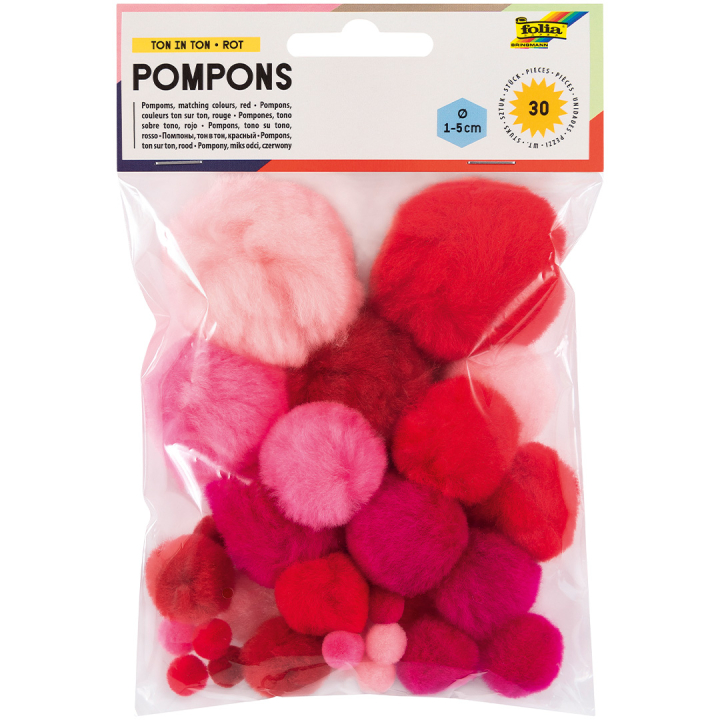 Pompons Rood 30-pack in de groep Kids / Leuk en leerzaam / Knutselmateriaal voor kinderen / Viltballen en pompons bij Voorcrea (131633)