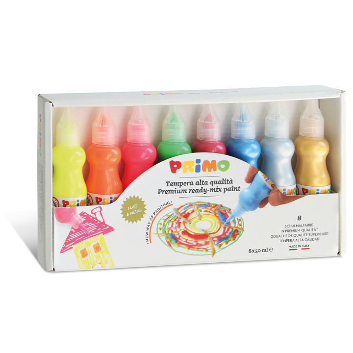 Poster paint Ready-mix 50 ml Fluo+Metal 8-set in de groep Kids / Knutselspullen en verf voor kinderen / Kinderverf bij Voorcrea (132038)