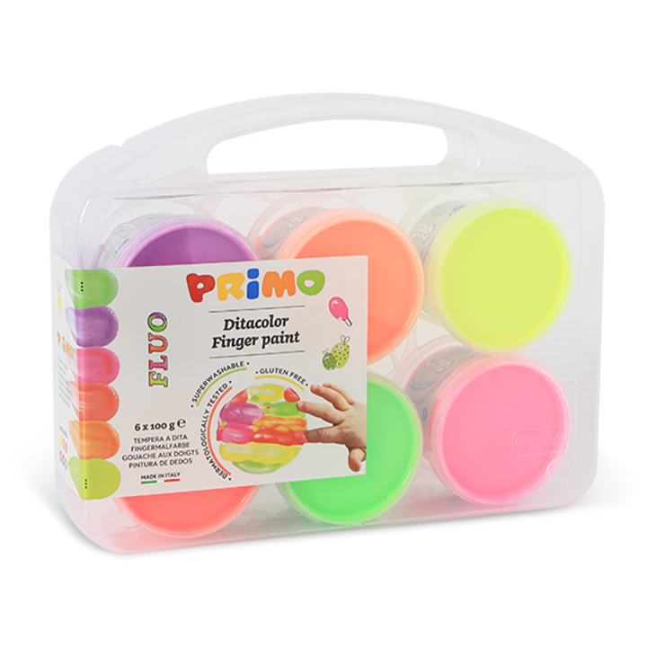 Vingerverf Fluo-set 6x100g in de groep Kids / Knutselspullen en verf voor kinderen / Verf voor kinderen / Vingerverf bij Voorcrea (132083)