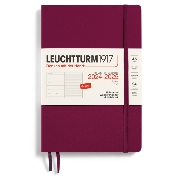 Kalender 18M Weekly Planner & Notebook Soft Cover A5 Port Red in de groep Papier & Blokken / Kalenders en agenda's / 18 maanden agenda's bij Voorcrea (132572)