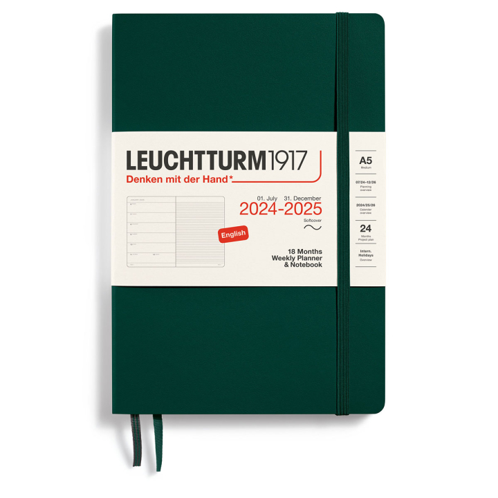 Kalender 18M Weekly Planner & Notebook Soft Cover A5 Forest Green in de groep Papier & Blokken / Kalenders en agenda's / 18 maanden agenda's bij Voorcrea (132574)