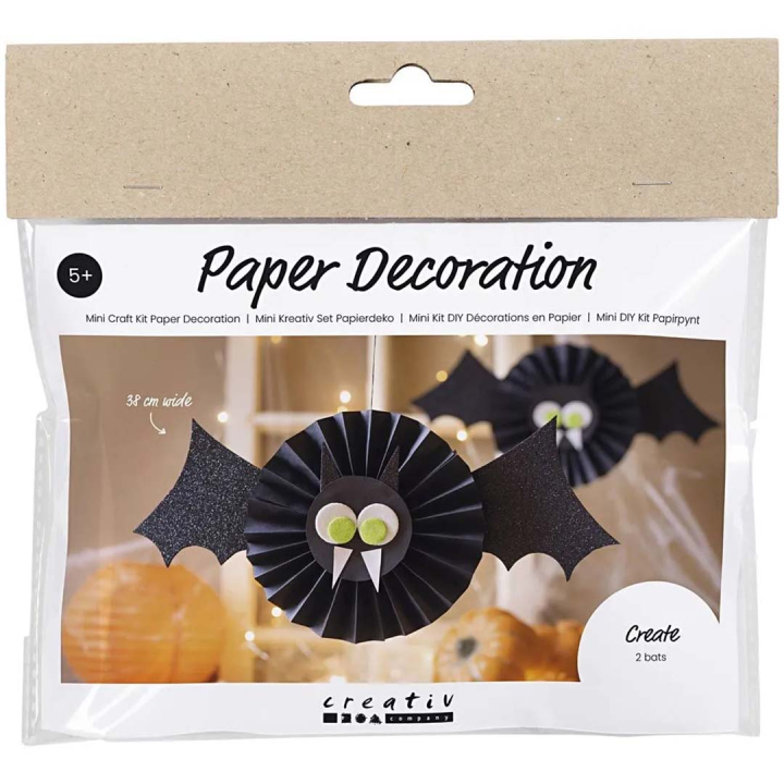 Mini DIY kit Papieren decoratie Vleermuizen (5 jaar+) in de groep Creëren & Hobby / Feestdagen en seizoenen / Halloween bij Voorcrea (132626)