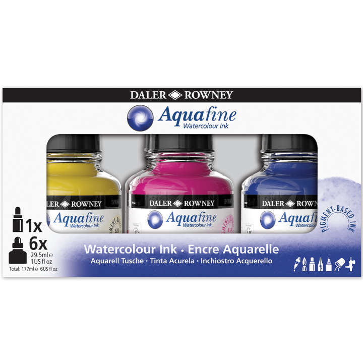 Intro Ink Aquarelle set 6 x 29,5 ml in de groep Kunstenaarsmateriaal / Kunstenaarsverf / Aquarelverf / Vloeibare aquarelverf bij Voorcrea (132932)
