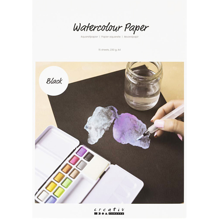 Zwart aquarelpapier A4 230 g in de groep Papier & Blokken / Tekenblokken / Aquarelblokken bij Voorcrea (134821)