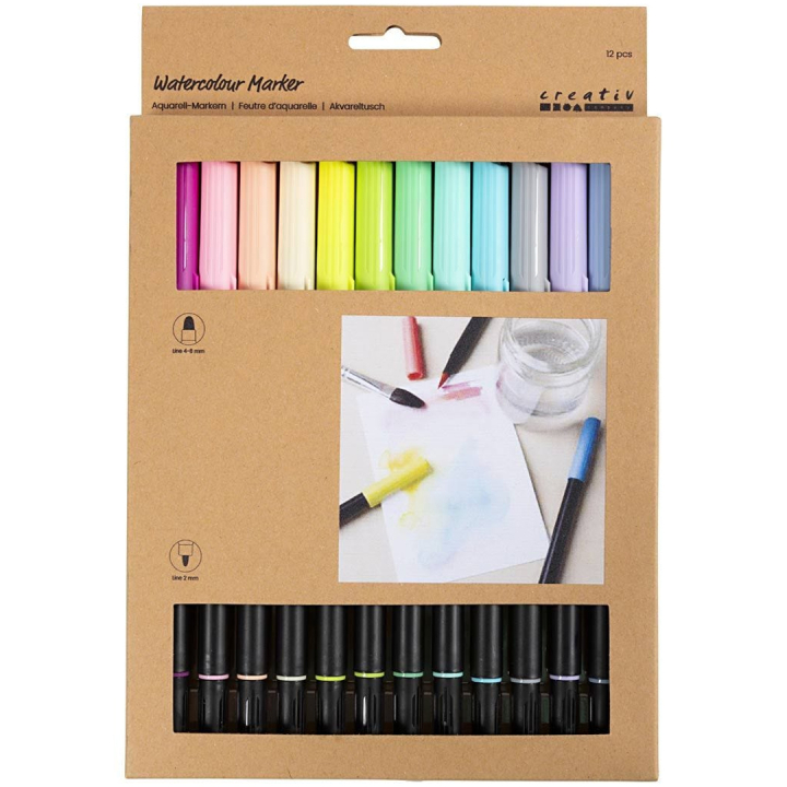 Aquarelmarkers Two-Tip Brush 12-set in de groep Pennen / Kunstenaarspotloden en -stiften / Penseelstiften bij Voorcrea (134825)